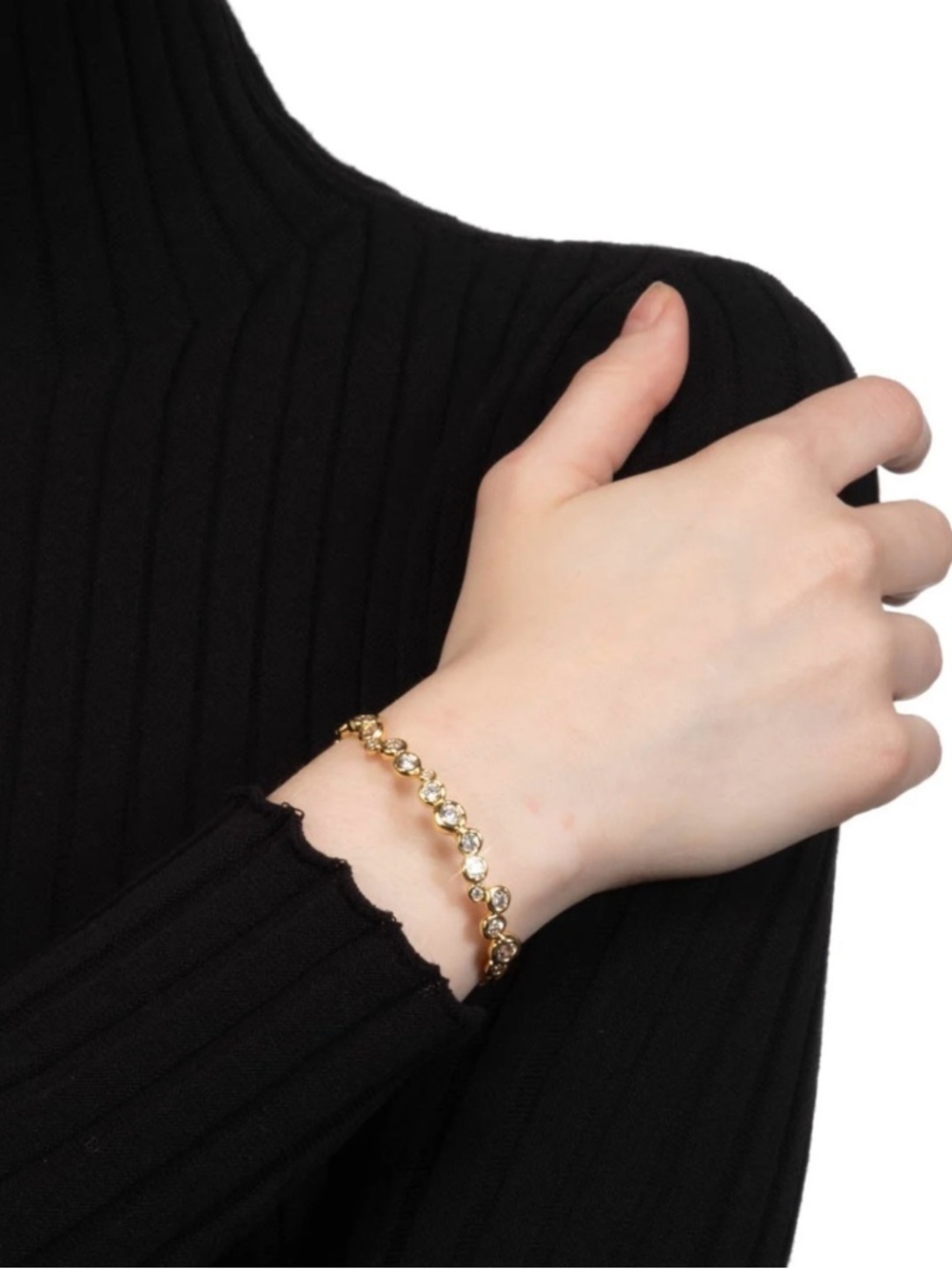 NEW Alexis Bittar Asterales Gold Skinny Cuff Bracelet Clear C Z JL17